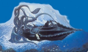 Calamar Géant attaque Nautilus Jules Verne